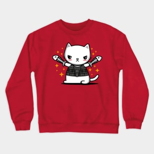 Funny Cute Zombie Slaying Cat Parody Kitty Cat Cartoon Crewneck Sweatshirt